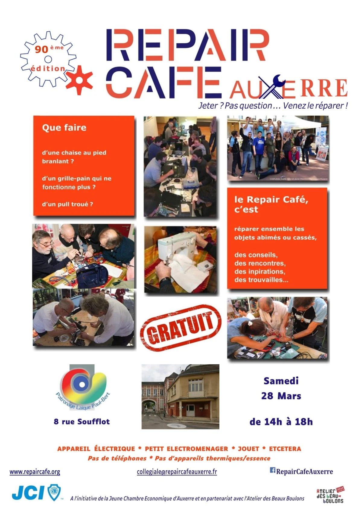 90ème Repair Café d'Auxerre et dans sa 10ème année d'existance. – Auxerre (PLPB) (affiche de l’événement)