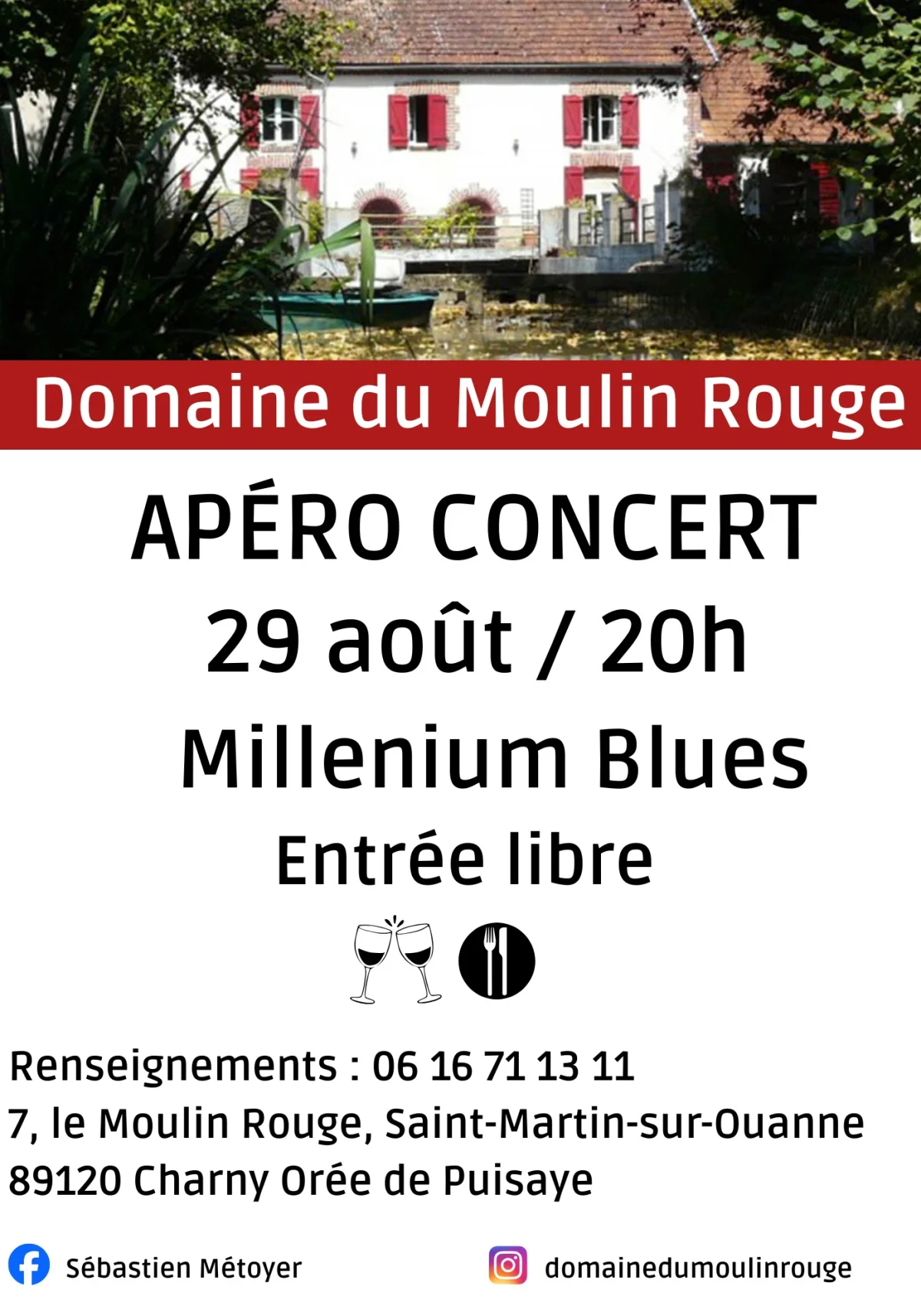 Apéro-concert avec Millenium Blues (Blues, blues rock) – Saint-Martin-sur-Ouanne (Le Moulin Rouge) (affiche de l’événement)