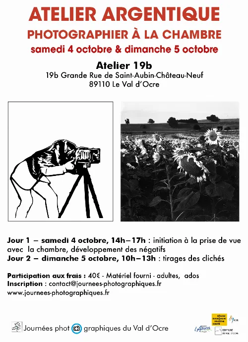 Atelier argentique : Photographier à la chambre dans le cadre des Journées photographiques du Val d'Ocre – Saint-Aubin-Château-Neuf / Le Val d'Ocre (Atelier du 19b) (affiche de l’événement)
