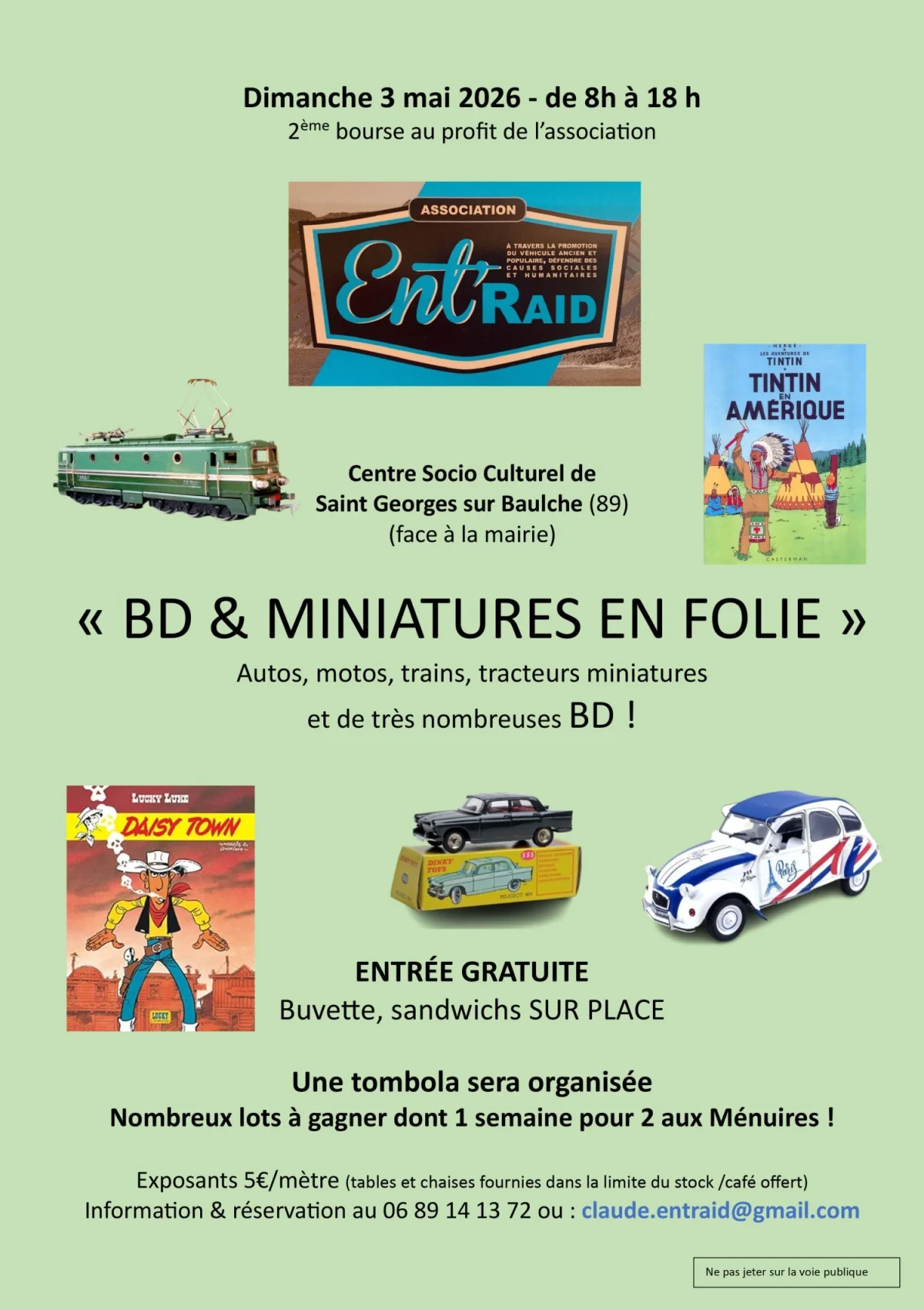 BD & Miniatures en Folie (Autos, motos, trains, tracteurs miniatures et nombreuses BD + Tombola) – Saint-Georges-sur-Baulche (Foyer socio-culturel / en face de la mairie) (affiche de l’événement)