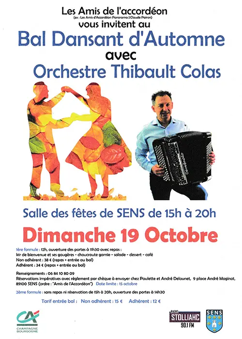 Bal d'Automne avec l'Orchestre Thibault Colas et les Amis de l'Accordéon (avec ou sans repas) – Sens (Salle des fêtes) (affiche de l’événement)