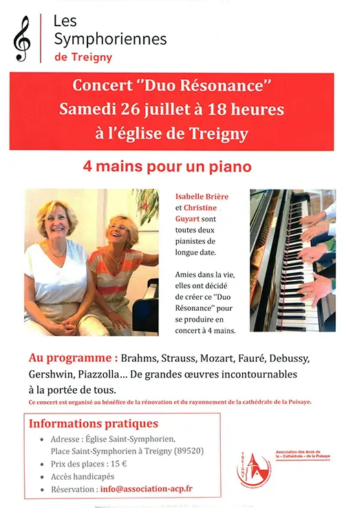 Concert de piano à 4 mains avec le Duo Résonance – Treigny (Eglise Saint Symphorien) (affiche de l’événement)