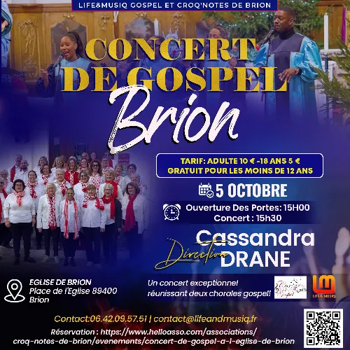 Concert gospel avec Life & Musiq Gospel et les Croq'Notes de Brion (direction Cassandra Drane) – Brion (Eglise) (affiche de l’événement)