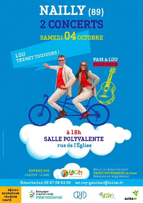 2 concerts avec Lou "Trenet toujours" et Pam et Lou "Folk Rock" (chanson française) – Nailly (Salle polyvalente) (affiche de l’événement)
