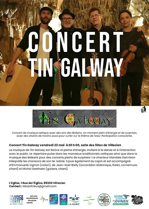Concert avec Tin Galway (musiques traditionnelles celtiques et des Balkans) – Villecien (Salle des fêtes) (affiche de l’événement)