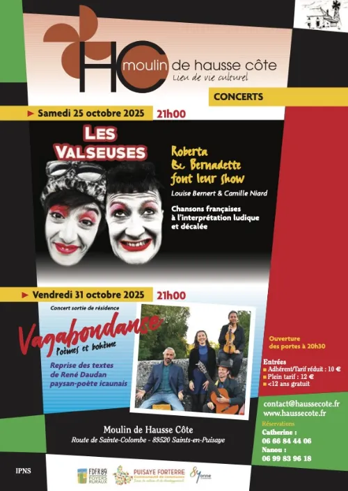 Concert avec le groupe "Vagabondanse" (Chansons à partir des textes de René Daudan, paysan-poète icaunais) – Saints en Puisaye (Le Moulin de Hausse Côte) (affiche de l’événement)