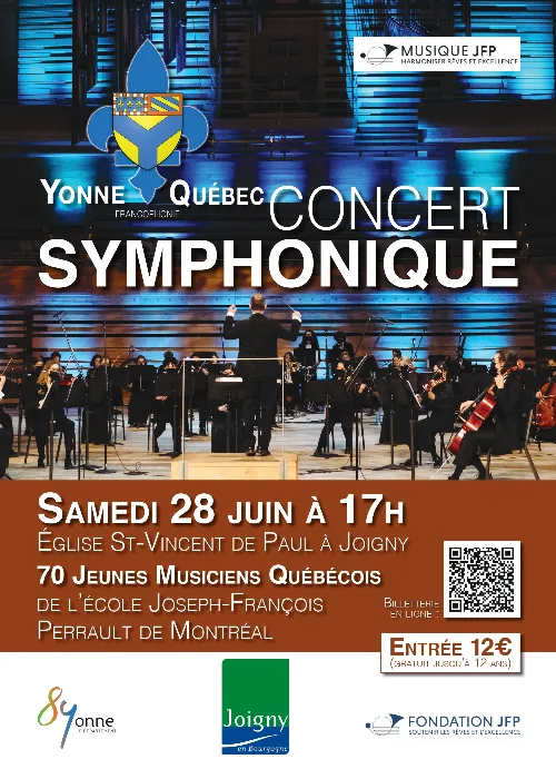 Concert Symphonique avec 70 jeunes Musiciens Québécois par l'école Joseph-François Perrault de Montréal – Joigny (Eglise Saint-Vincent de Paul) (affiche de l’événement)
