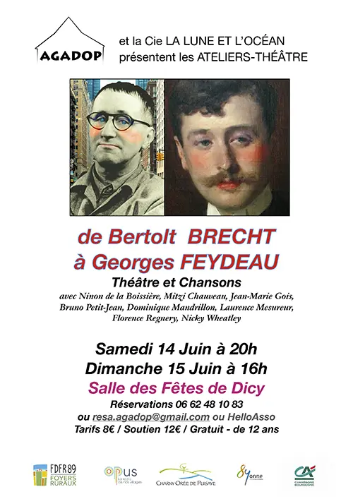 Théâtre : "De Brecht à Feydeau" par l’Atelier-Théâtre du Lundi sous la direction de Patrick Mons (Compagnie La Lune et l’Océan) – Dicy / Charny Orée de Puisaye (salle des fêtes) (affiche de l’événement)