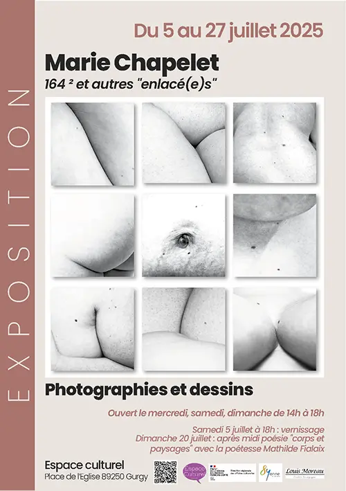 Vernissage de l'exposition "164² et autres "enlacé(e)s" : photographies  et dessins de Marie Chapelet + après-midi poésie "corps et paysages" avec la poétesse Mathilde Fialaix – Gurgy (Espace culturel) (affiche de l’événement)