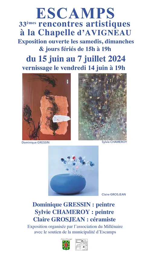 Expo rencontres artistiques Chapelle Avigneau Escamps 15 juin au 7 juillet 2024.webp