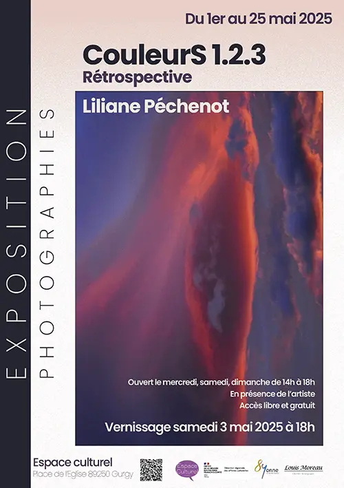 Exposition de Liliane Péchenot (CouleurS 1.2.3 - Rétrospective) en présence de l'artiste – Gurgy (Espace culturel) (affiche de l’événement)