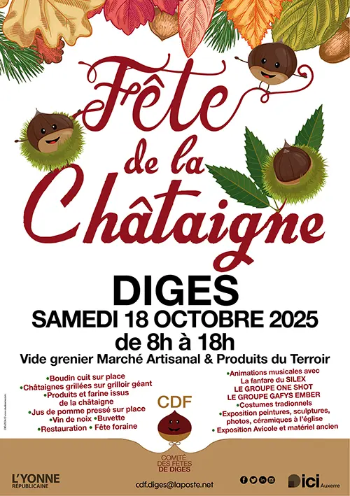 Fête de la Châtaigne (44ème édition) : Vide-greniers, marché artisanal et produits du terroir – Diges (Centre village) (affiche de l’événement)