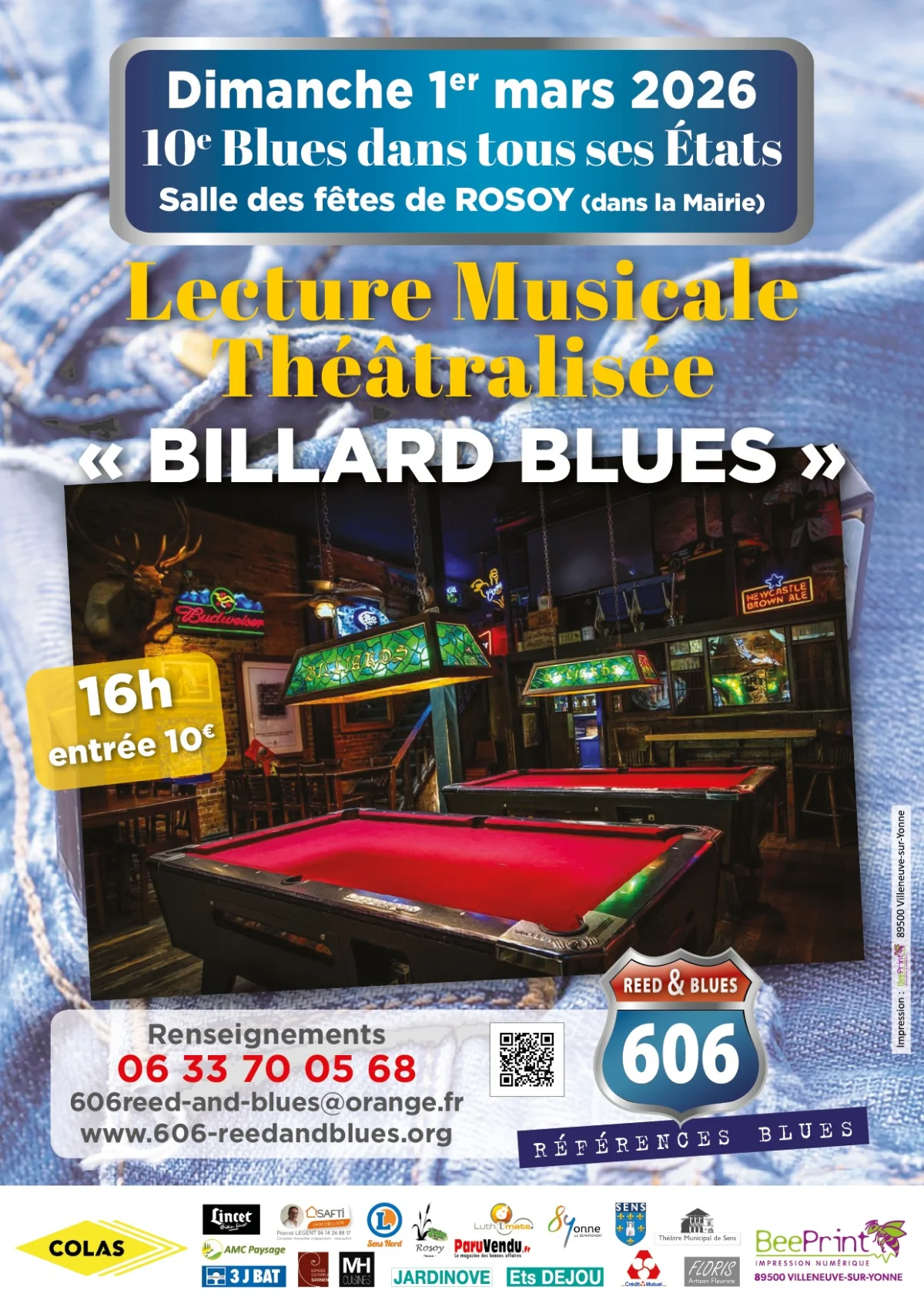 Lecture Musicale Théâtralisée "Billard Blues" dans le cadre de Blues dans tous ses Etats (10ème édition) – Rosoy (Salle des fêtes) (affiche de l’événement)