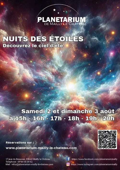 Séances de planétarium spéciales Nuits des étoiles (6 séances par jour) – Mailly-le-Château (Planétarium - Espace nature du Beauvais) (affiche de l’événement)
