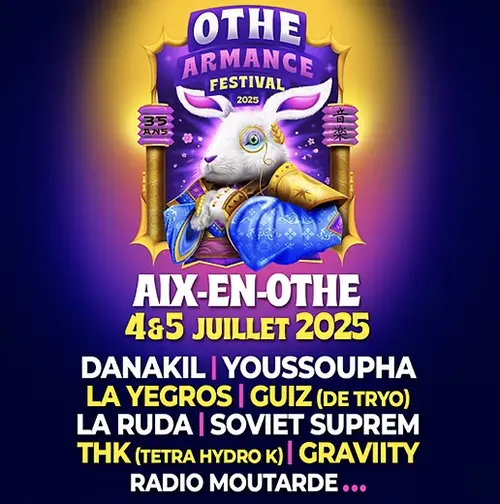 Othe-Armance Festival : Concerts avec Yellow Cherries (Rock garage) + Guiz (de Tryo / Chanson rock) + La Ruda (Ska / Rock) + Danakil (Reggae) + Graviity (Psytrance / Hardtek) + Radio Moutarde (After DJ) – Aix-en-Othe / Aube (Parc des fontaines) (affiche de l’événement)
