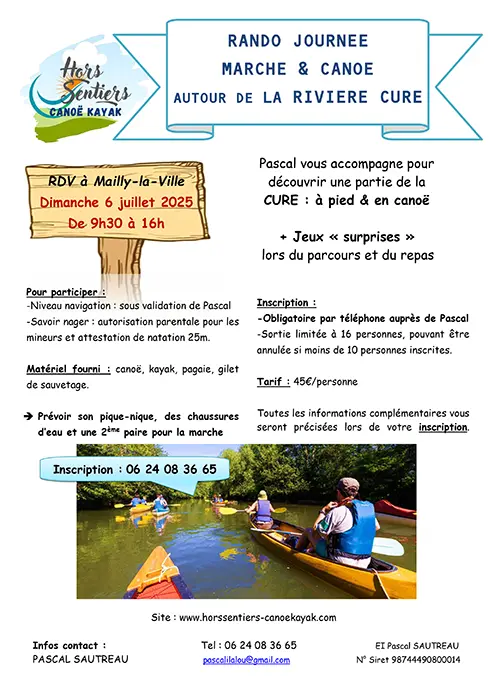 Rando Journée Marche & Canoë avec Hors Sentiers Canoë-Kayak et Pascal – Mailly-la-Ville (Rdv à l'ancien lavoir / sous la mairie) (affiche de l’événement)