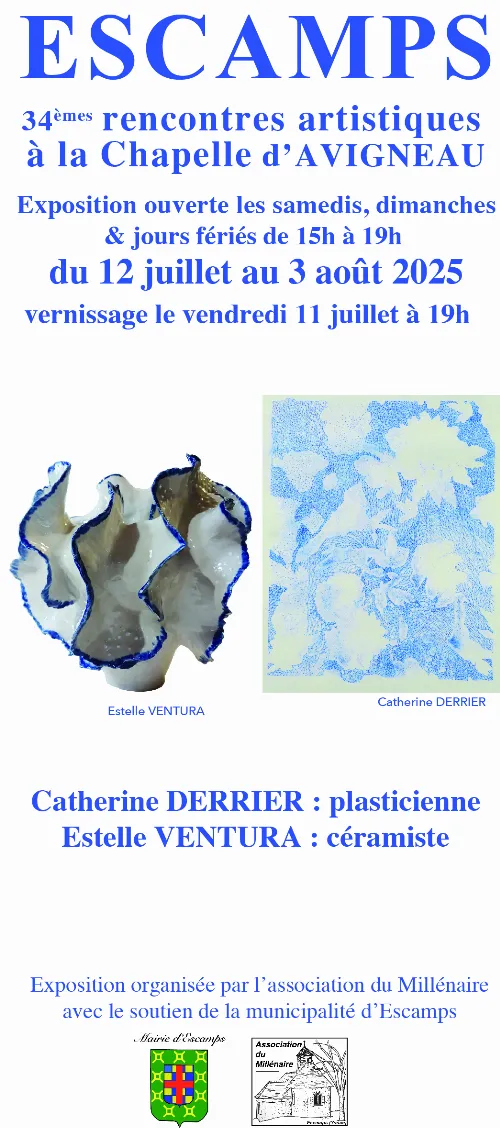 34èmes rencontres artistiques à la Chapelle d’Avigneau : Exposition de Catherine Derrier (plasticienne) et Estelle Ventura (céramiste) – Escamps (Chapelle d'Avigneau) (affiche de l’événement)