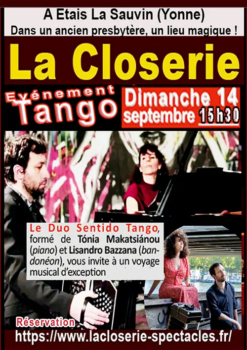 Concert avec le Duo Sentido Tango (tango, piano, bandonéon / musique du monde) – Etais-la-Sauvin (Théâtre de la Closerie) (affiche de l’événement)
