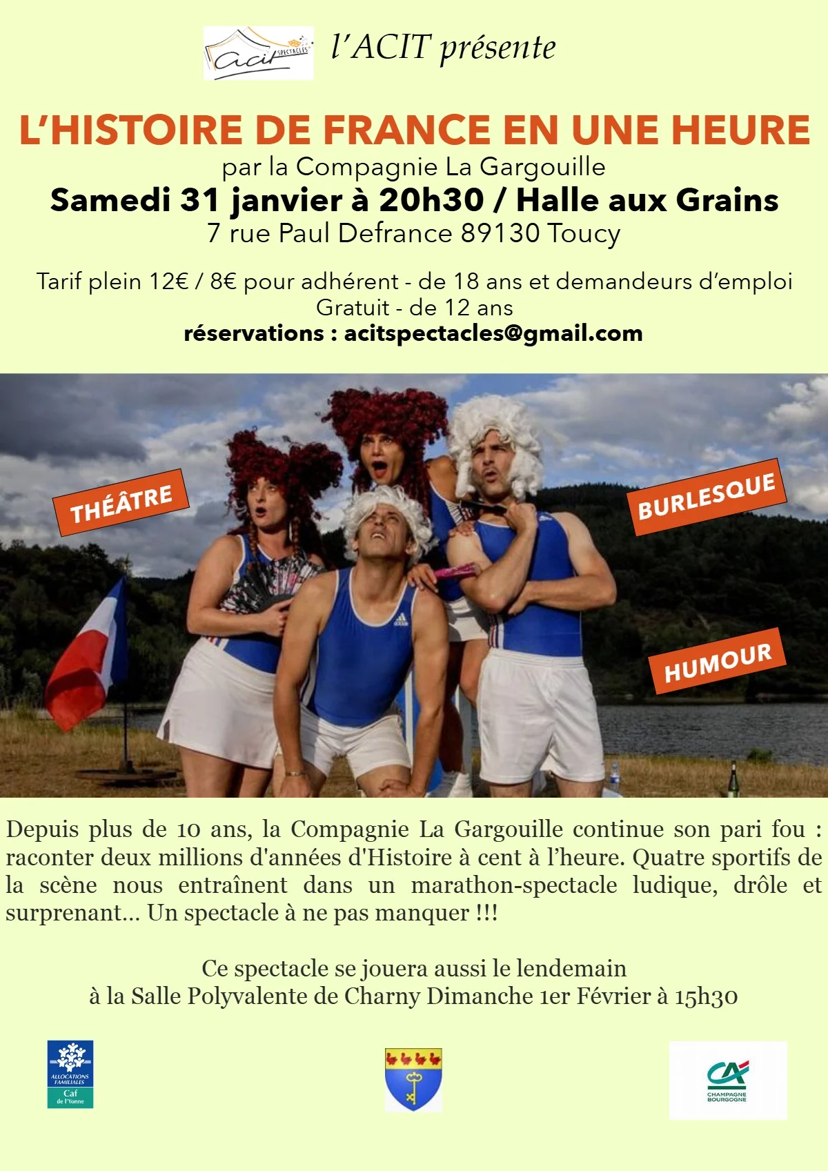 Spectacle : "L'histoire de France en une heure" de Réda Samoudi par la Compagnie La Gargouille – Toucy (Halle aux Grains) (affiche de l’événement)