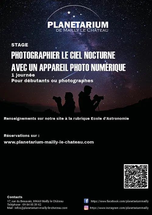 Stage : Photographier le ciel nocturne avec un appareil photo numérique (pour débutants en photographie) – Mailly-le-Château (Planétarium - Espace nature du Beauvais) (affiche de l’événement)