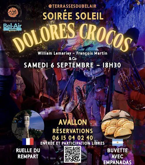 Soirée Soleil - Dolorès Crocos dans le cadre du Festival Terrasses du Bel-Air – Avallon (Terrasses du Bel Air) (affiche de l’événement)