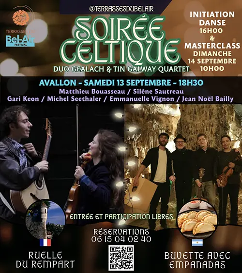 Soirée Celtique (et initiation danse à 16h + Masterclass le dimanche) dans le cadre du Festival Terrasses du Bel-Air – Avallon (Terrasses du Bel Air) (affiche de l’événement)