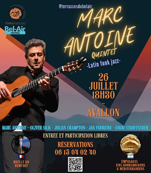 Soirée Smooth Jazz -Marc Antoine dans le cadre du Festival Terrasses du Bel-Air – Avallon (Terrasses du Bel Air) (affiche de l’événement)