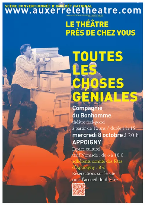 Théâtre (Hors les Murs) : "Toutes les choses géniales" par la Compagnie du Bonhomme – Appoigny (Espace culturel) (affiche de l’événement)
