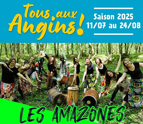 Musique avec Les Amazones (Percussions africaines) dans le cadre du Festival "Tous aux Angins !" – Tannerre-en-Puisaye (Lieu-dit Les Angins) (affiche de l’événement)