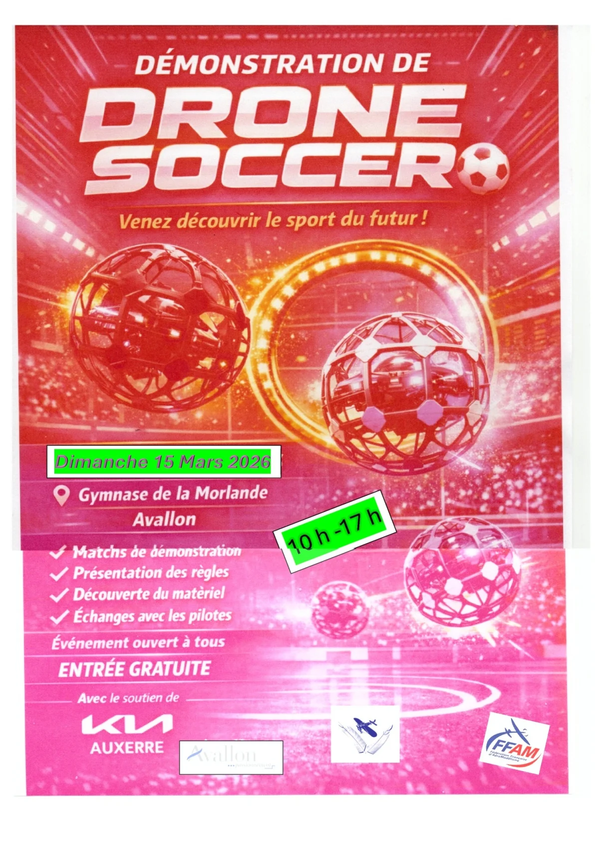Animation drone soccer – Avallon (gymnase du COSEC) (affiche de l’événement)