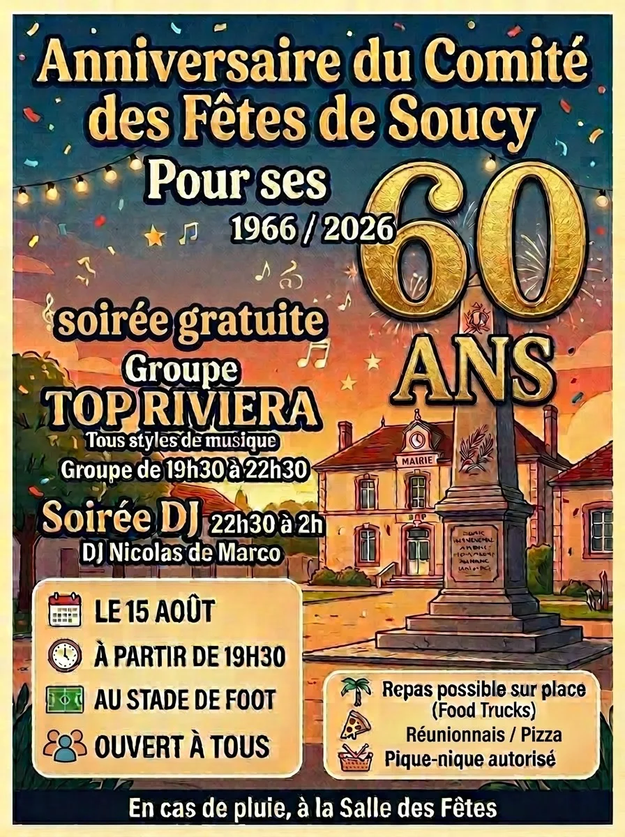 Anniveraire du comité des fêtes de Soucy – Soucy (stade de foot) (affiche de l’événement)