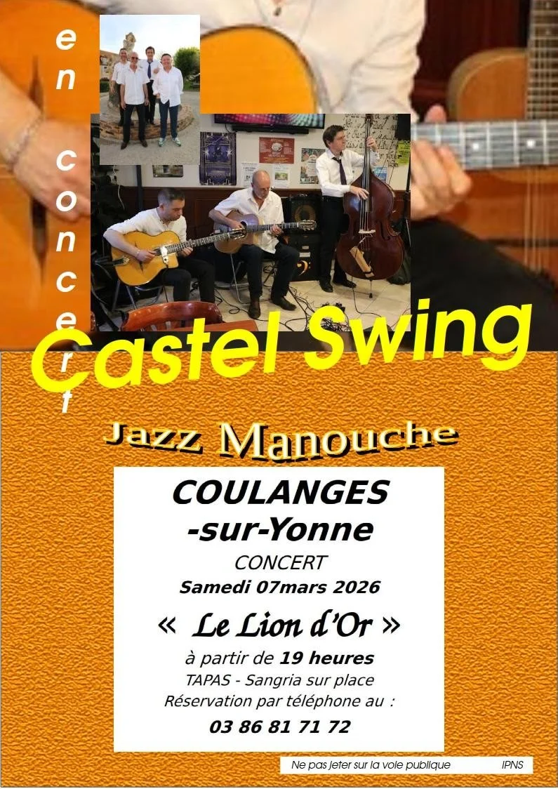 Apéro concert avec Castel Swing / Jazz manouche – Coulanges sur Yonne (LE LION D'OR) (affiche de l’événement)
