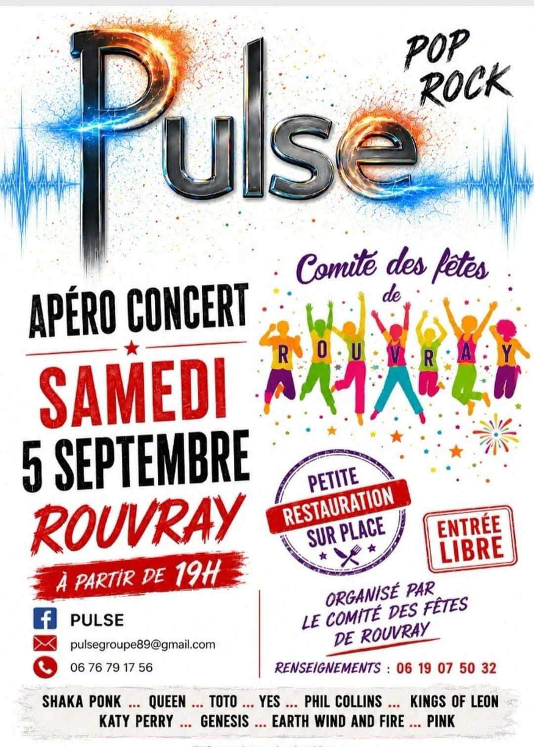 Apéro concert du groupe Pulse (pop/rock) avec petite restauration sur place – Rouvray (Au Foyer) (affiche de l’événement)