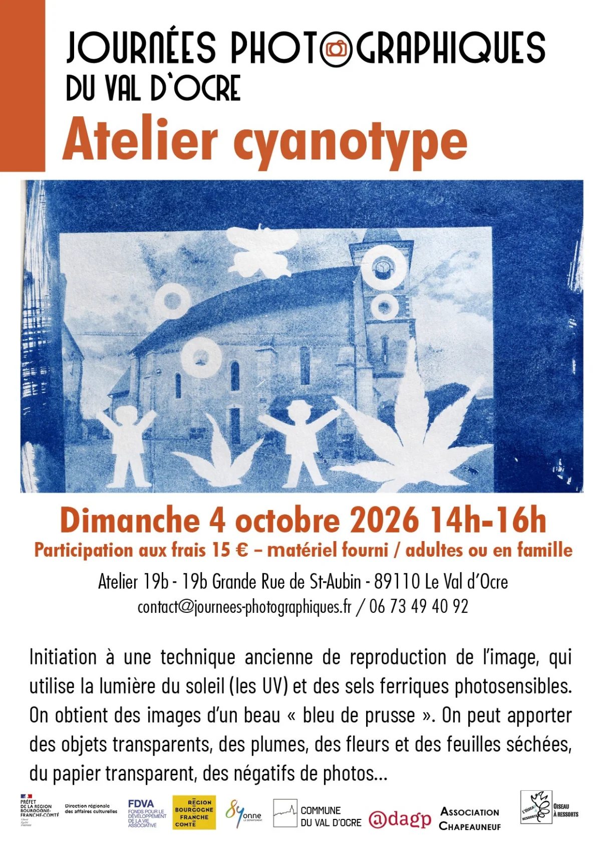 Atelier cyanotype à l'occasion des Journées photographiques du Val d'Ocre – Le Val d'Ocre (Atelier 19b) (affiche de l’événement)