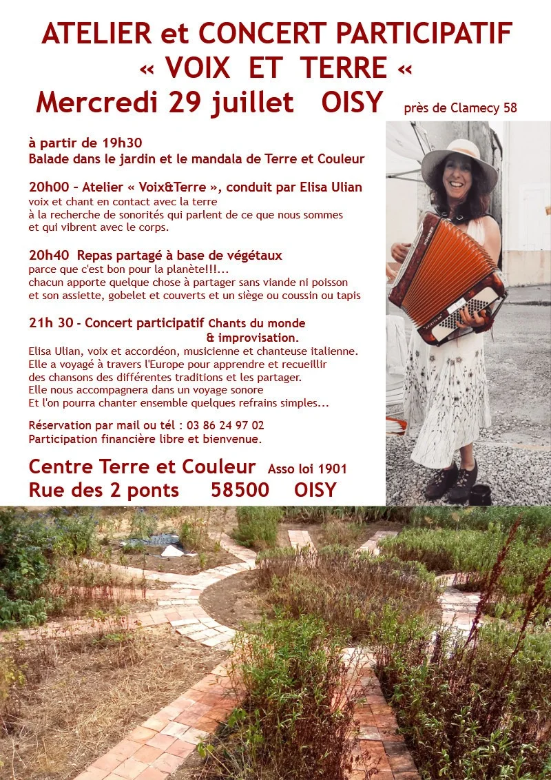Atelier/concert participatif "voix et terre" – Oisy / près de Clamecy / Nièvre (Centre terre et couleur) (affiche de l’événement)