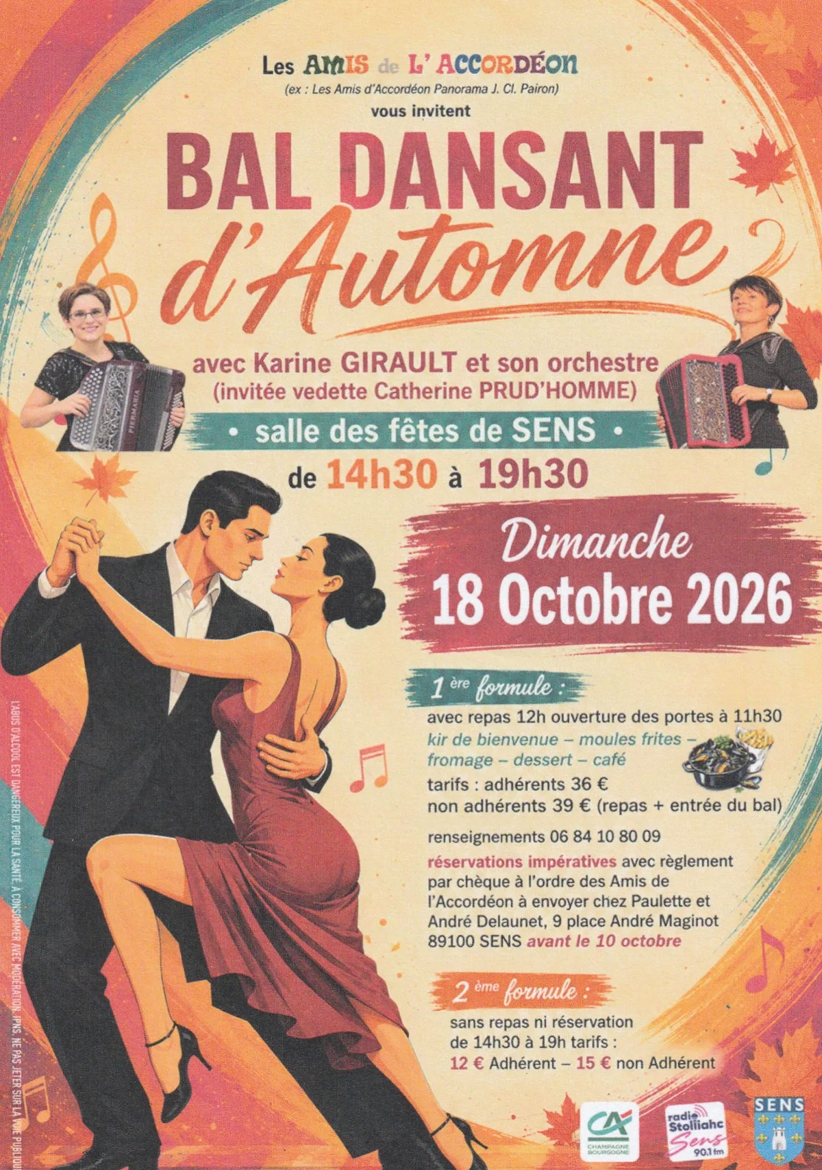 Bal dansant d’Automne animé par Karine Girault et son orchestre avec Catherine Prud'homme pour invitée vedette – Sens (Salle des fêtes) (affiche de l’événement)