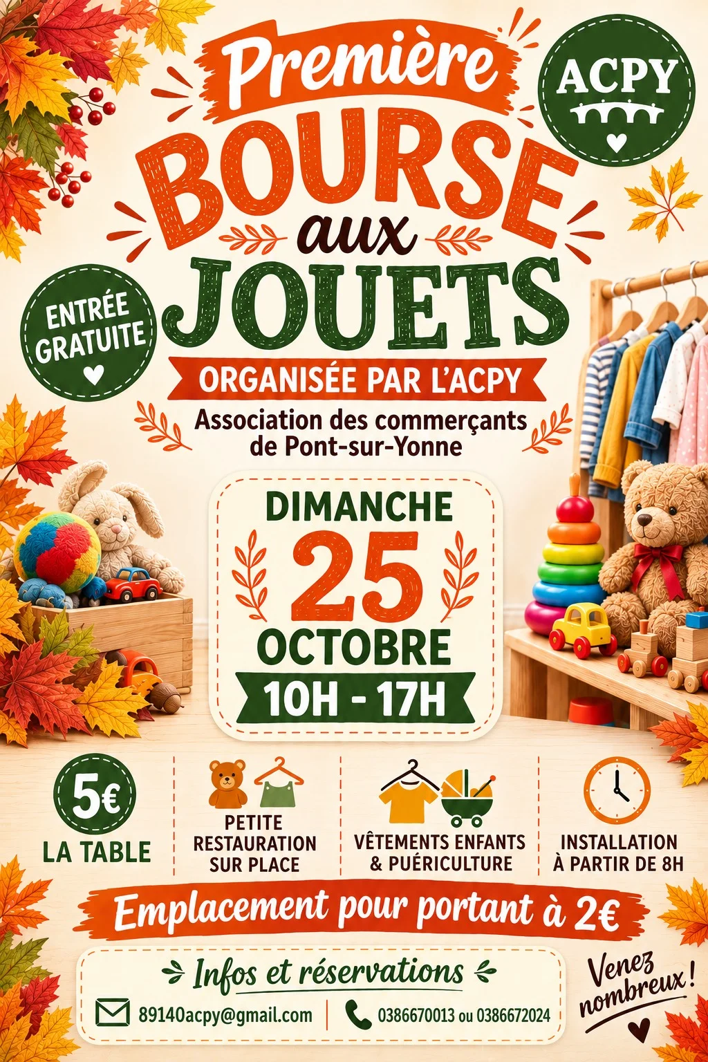 Bourse aux jouets, vêtements enfants, puériculture – Pont sur Yonne (Salle des fêtes) (affiche de l’événement)