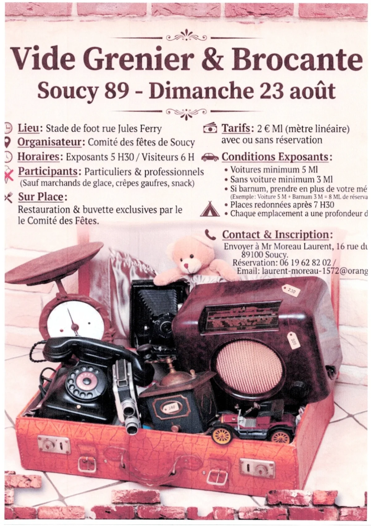 Brocante et vide grenier – Soucy (stade foot) (affiche de l’événement)
