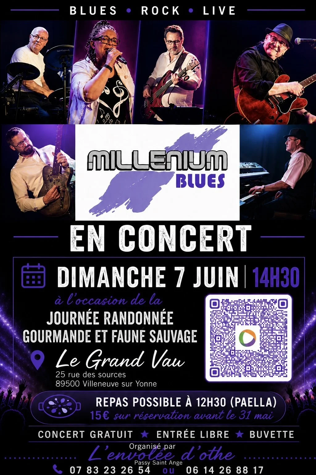 Concert avec Millenium Blues dans le cadre de la journée randonnée Gourmande Nature et Faune Sauvage – Villeneuve sur Yonne (25 rue des sources le grand vau) (affiche de l’événement)