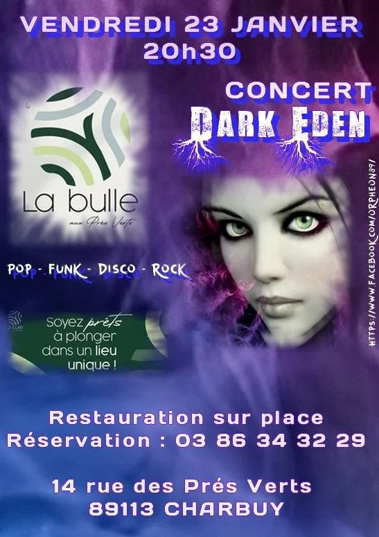 Concert avec Dark Eden (pop / funk / disco / rock) – Charbuy (La Bulle aux Prés Verts) (affiche de l’événement)