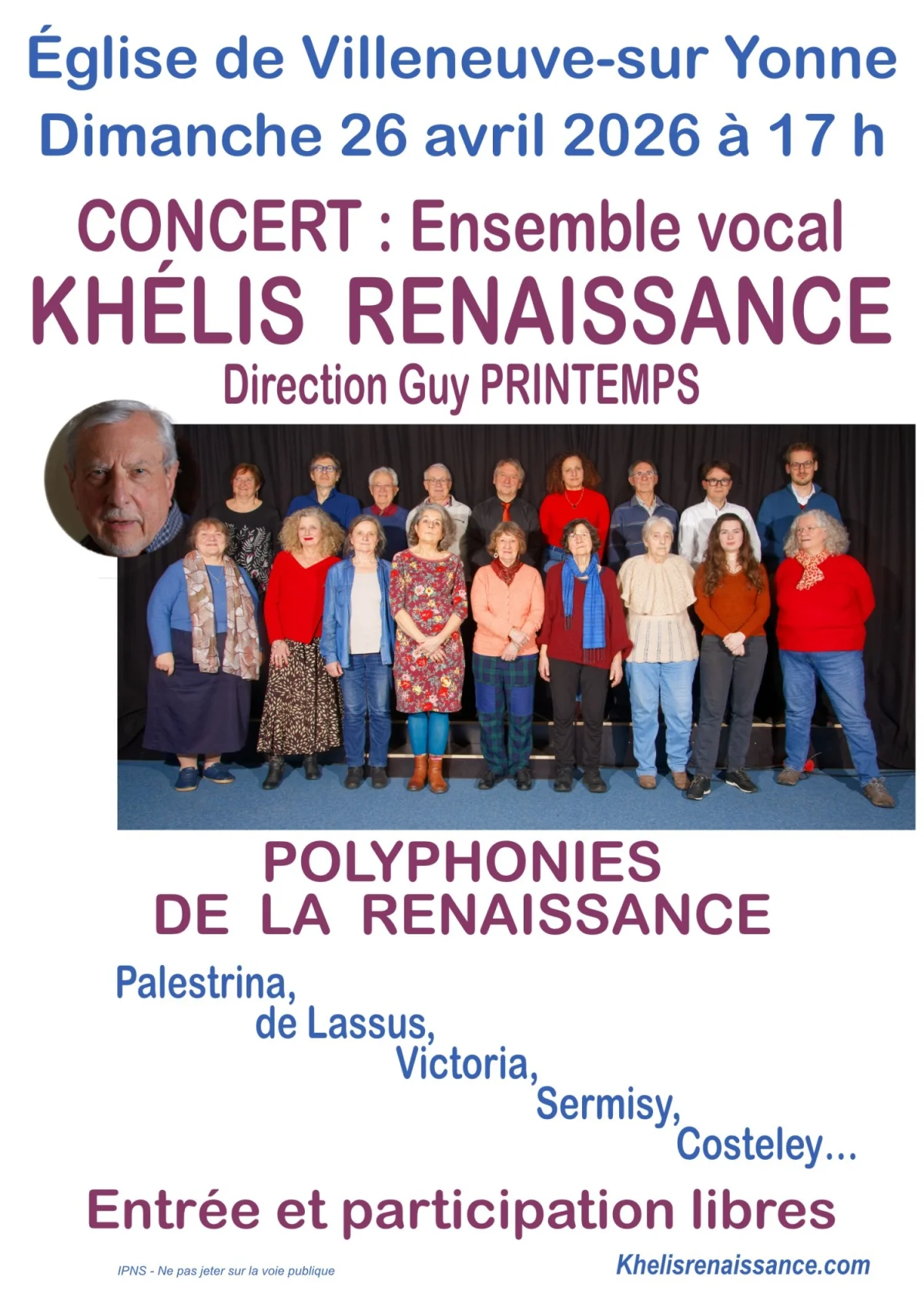 Concert de l'Ensemble Vocal Khelis Renaissance – Villeneuve sur Yonne (Eglise) (affiche de l’événement)