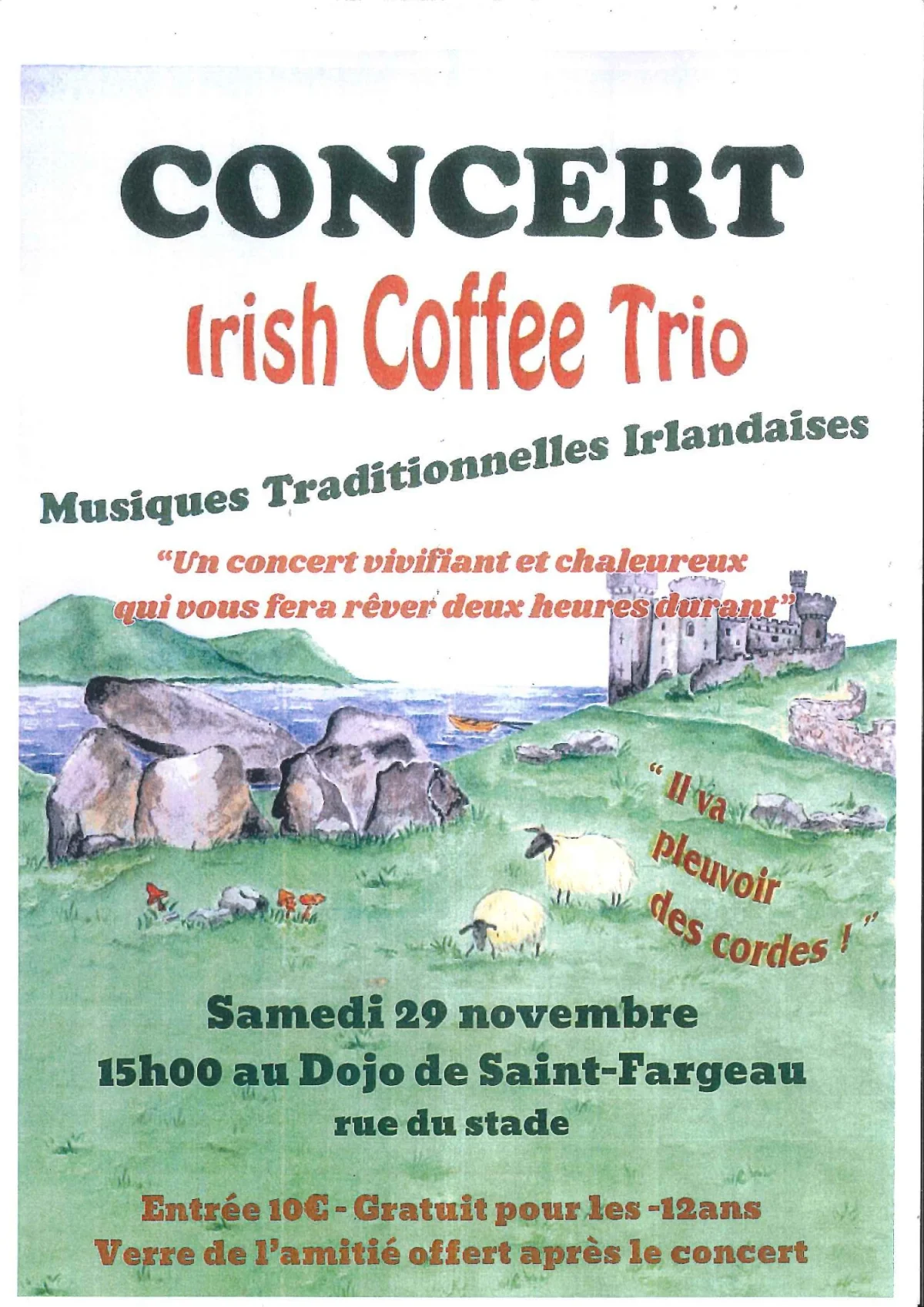 Concert de musiques traditionnelles irlandaises / Groupe : Irish Coffee Trio – Saint-Fargeau  (Gymnase Jean de Haerd) (affiche de l’événement)