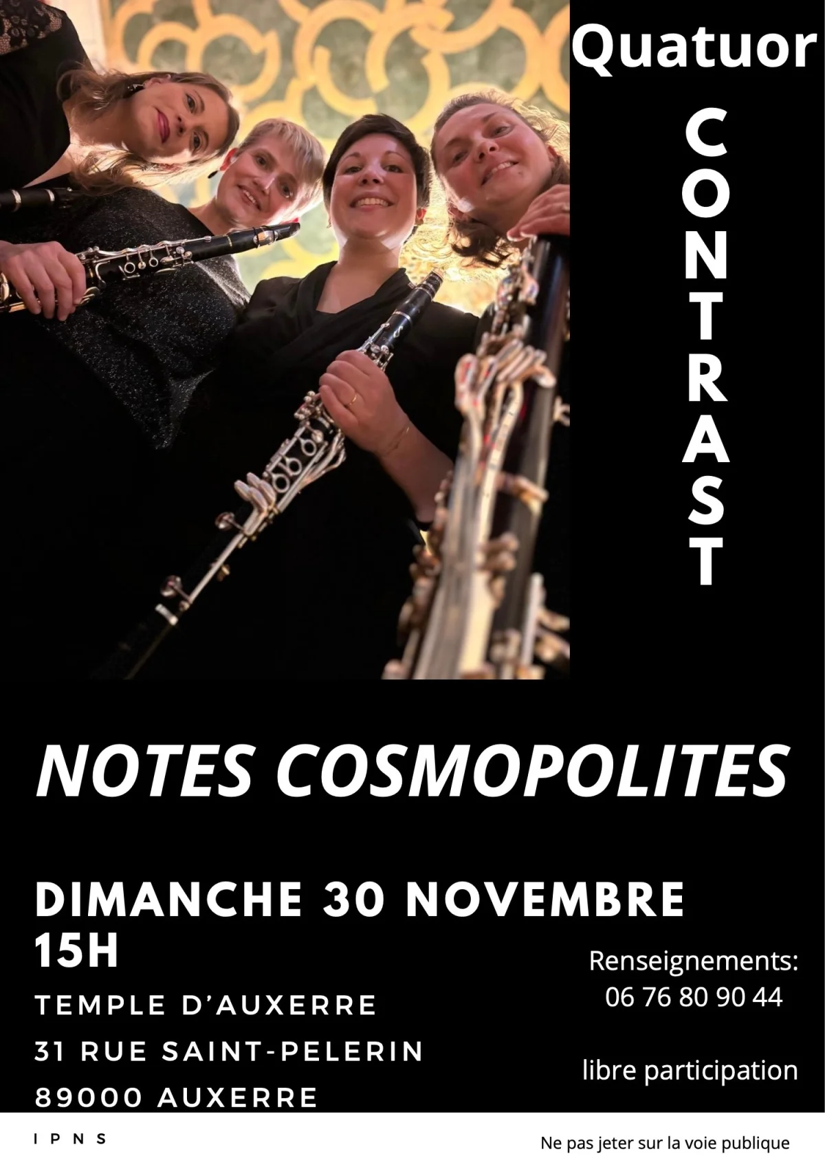 Concert "Notes cosmopolites" par le Quatuor Contrast' – Auxerre (Temple d'Auxerre) (affiche de l’événement)