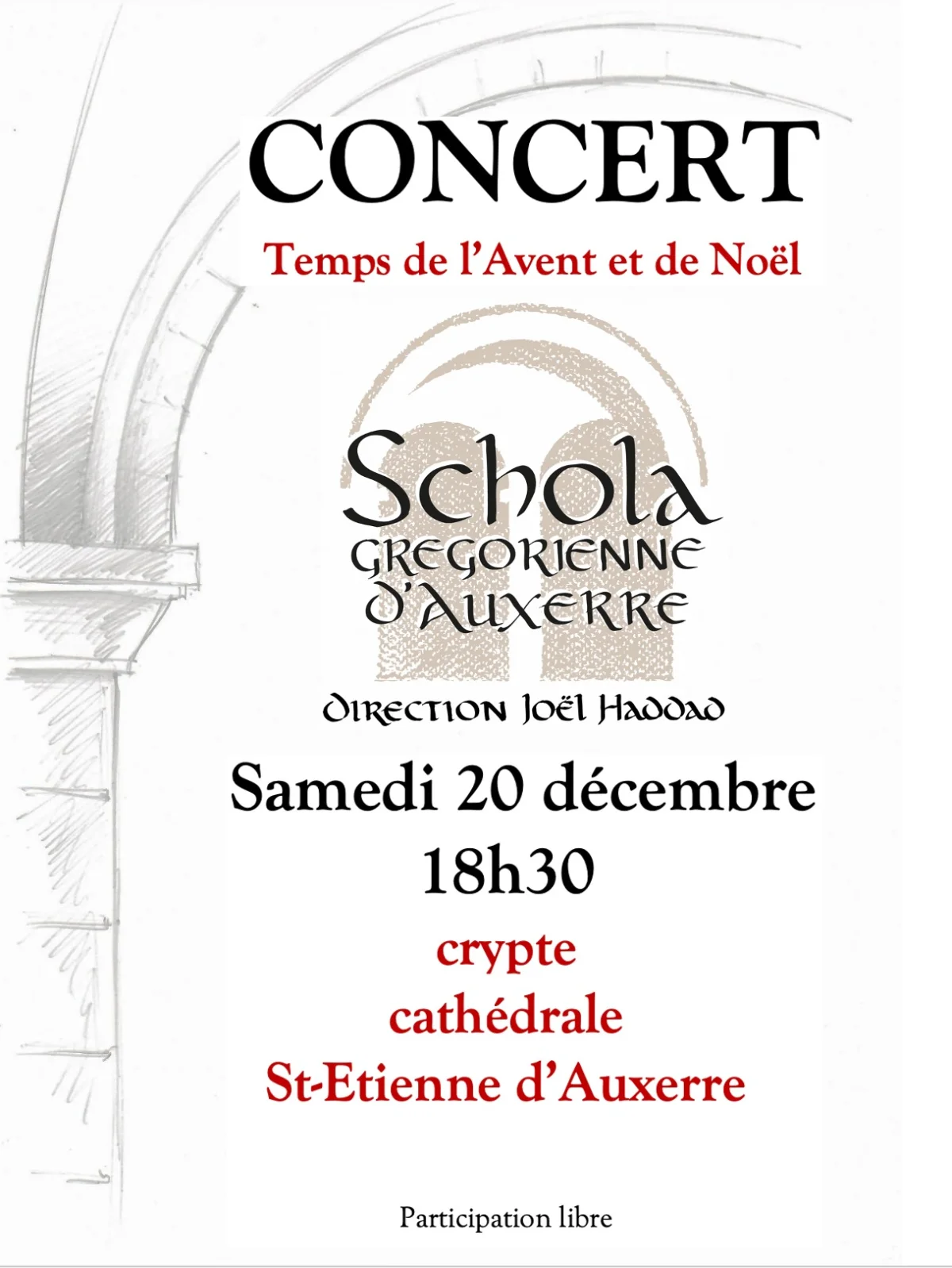 Concert du Temps de l'Avent et de Noël par la Schola grégorienne d'Auxerre – Auxerre (Crypte de la Cathédrale) (affiche de l’événement)