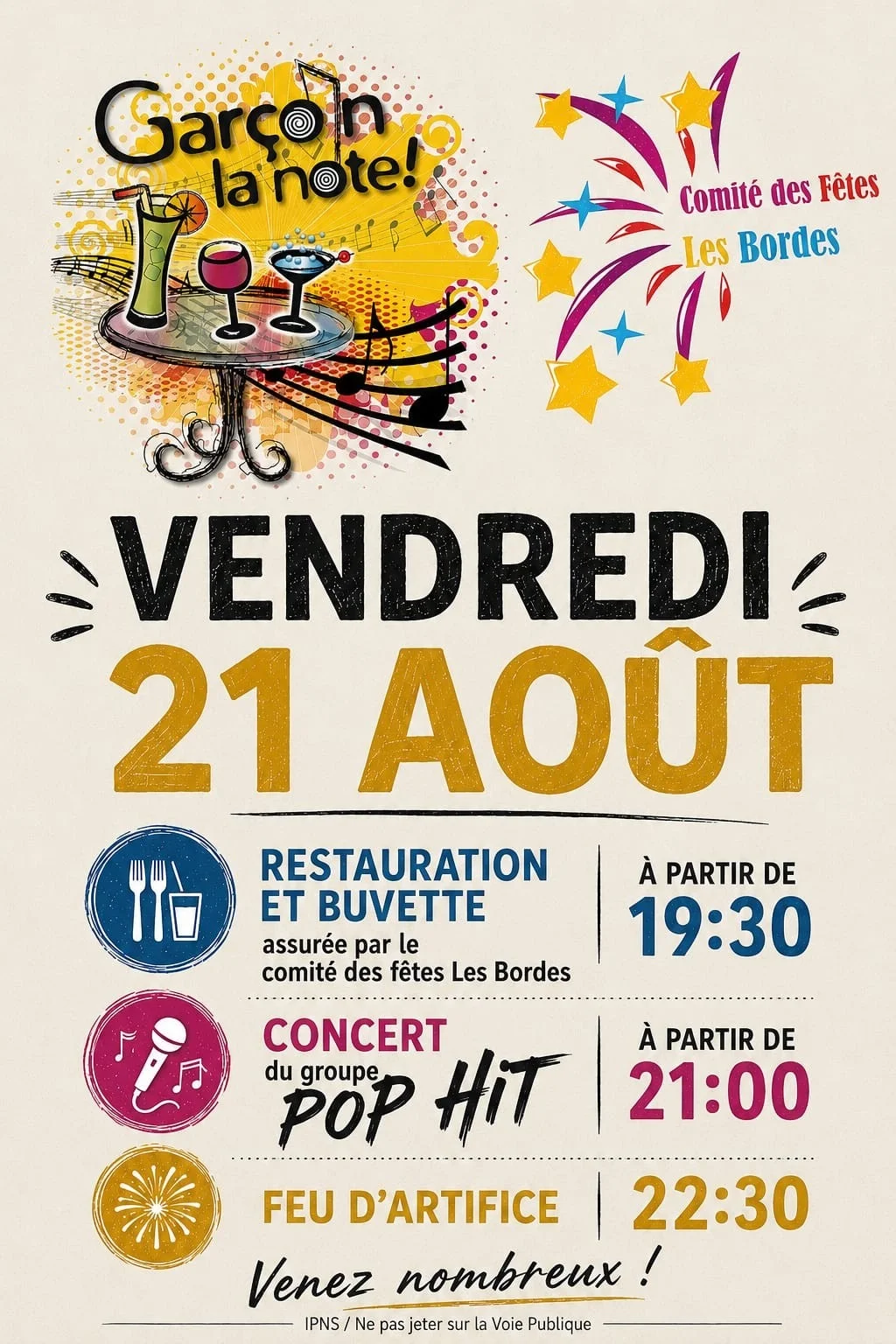 Concert et feu d'artifice – Les Bordes (Place du Lavoir) (affiche de l’événement)