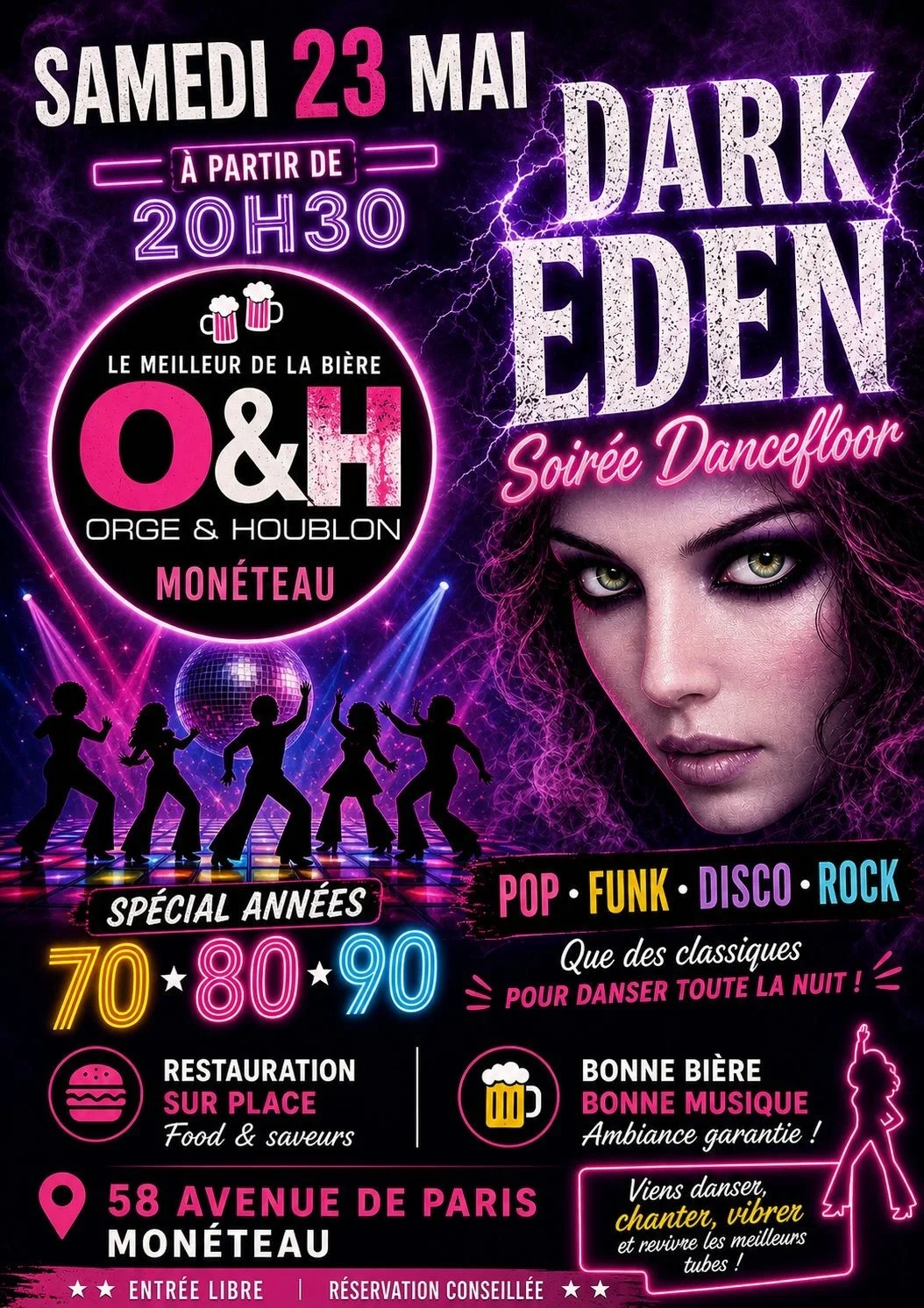 Concert groupe Dark Eden (Pop - Funk - Disco) – Monéteau (Orge & Houblon) (affiche de l’événement)