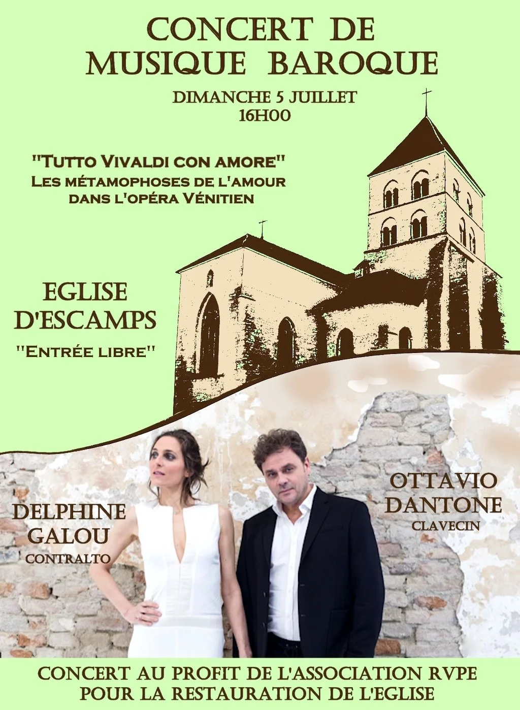 Concert de musique baroque "Tutto Vivaldi con Amore" Les métamorphoses de l'amour dans l'opéra vénitien : Delphine Galou, contralto et Ottavio Dantone, clavecin interprètent des airs d'opéra – Escamps (Eglise Saint-Georges) (affiche de l’événement)