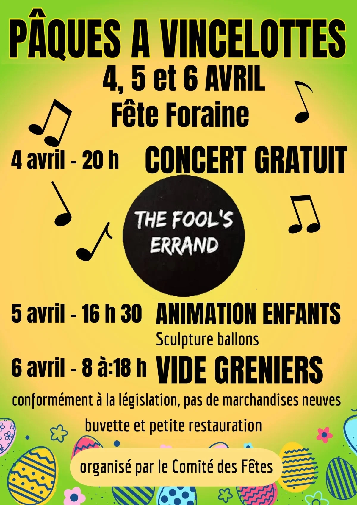 Pâques à Vincelottes (sur 3 jours) : Concert gratuit avec The Fool's Errand – Vincelottes (Place Théodore Longpré) (affiche de l’événement)
