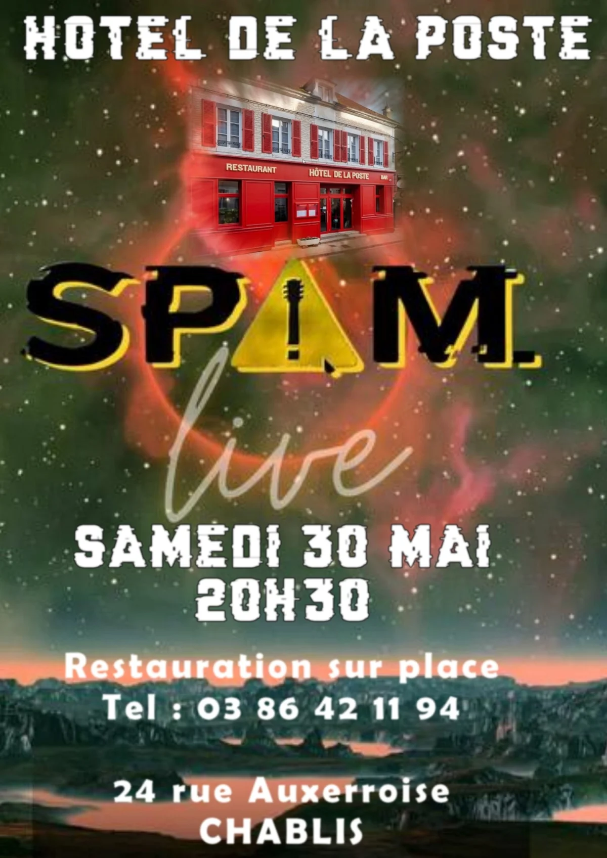 Concert pop rock avec le groupe Spam – Chablis (Hotel de la Poste) (affiche de l’événement)