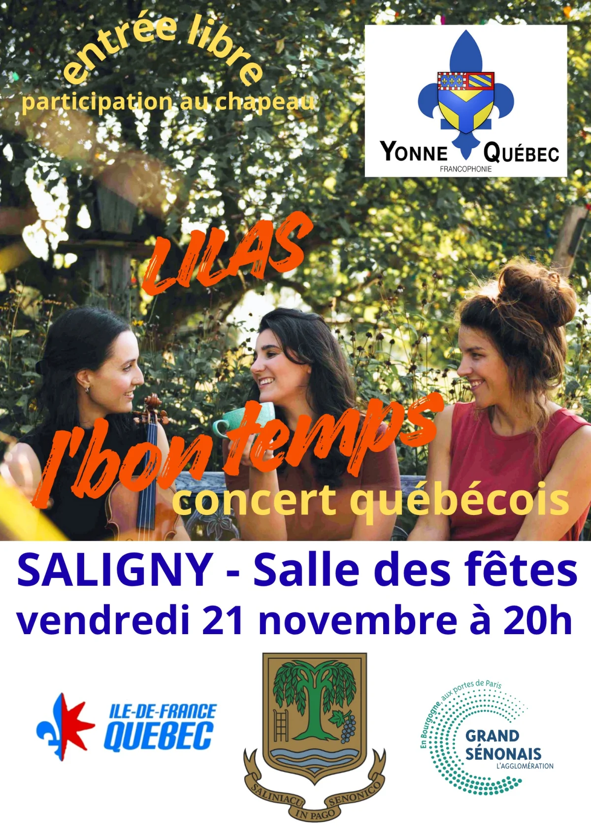 Concert Québécois avec Lilas l'bon temps (trio) – Saligny (salle des fêtes) (affiche de l’événement)